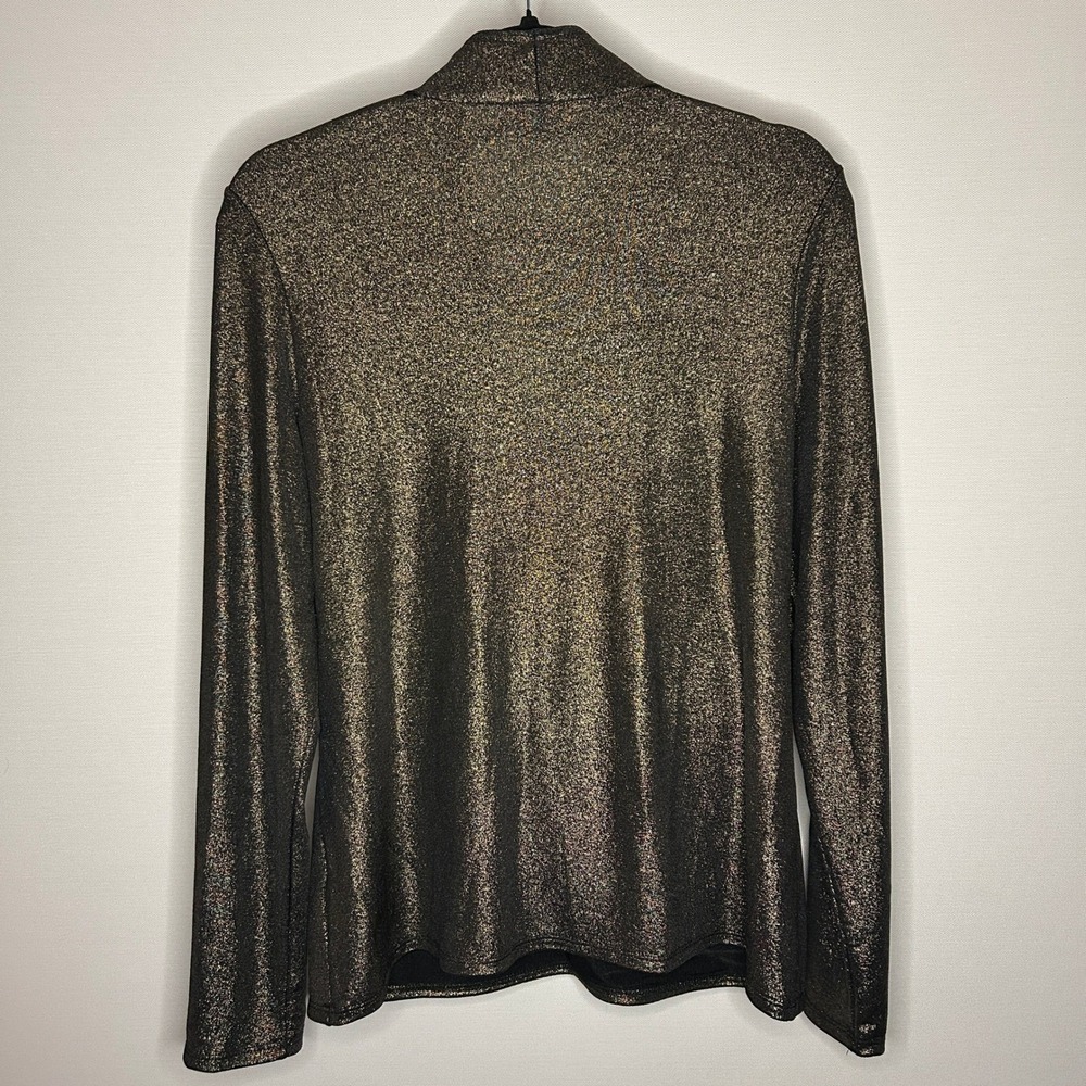 American Glamour Badgley Mischka Gold Metallic Faux Wrap Blouse L NWT Party NYE - Picture 6 of 8